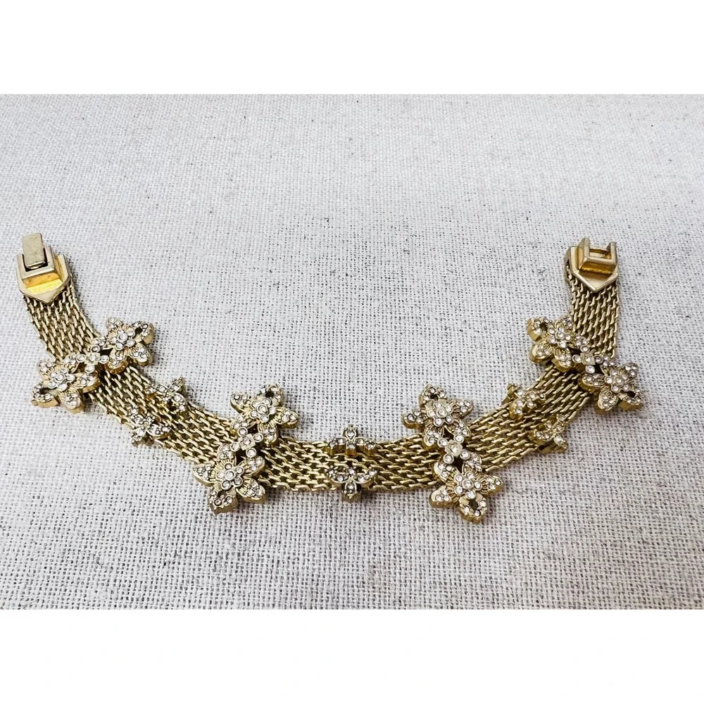 Cabi Bon Vivant Gold Tone Crystal Floral Convertible Necklace Bracelet